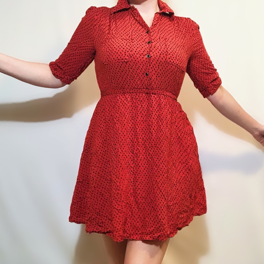 I LOVE HB1 burnt orange button up 3/4 sleeve dress